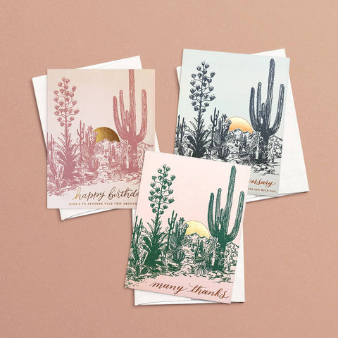 Antiquaria- Cactus Sunset Thank You Greeting Card: Single Card