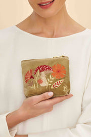 Powder Design inc - Velvet Embroidered Mini Pouch - Tranquil Toadstool, Sage