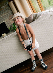 Kids Checkerboard Socks (+6 Colors): Black & Cream