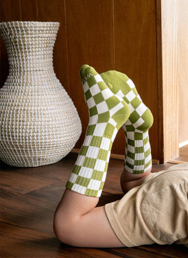 Kids Checkerboard Socks (+6 Colors): Black & Cream