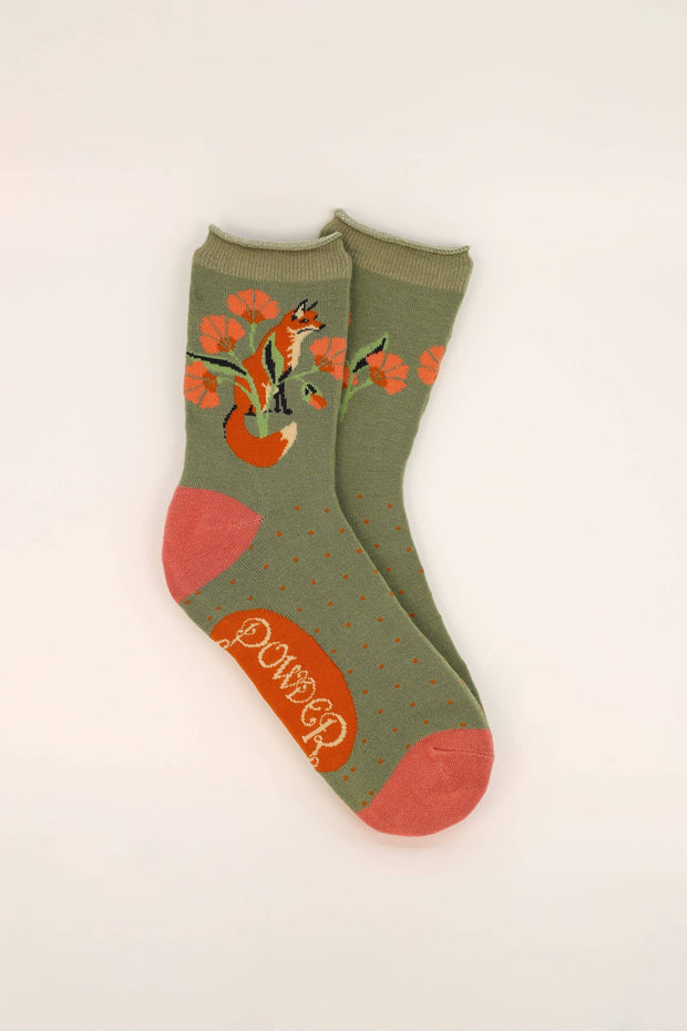 Powder Design inc - Fox in a Meadow Ankle Socks - Sage