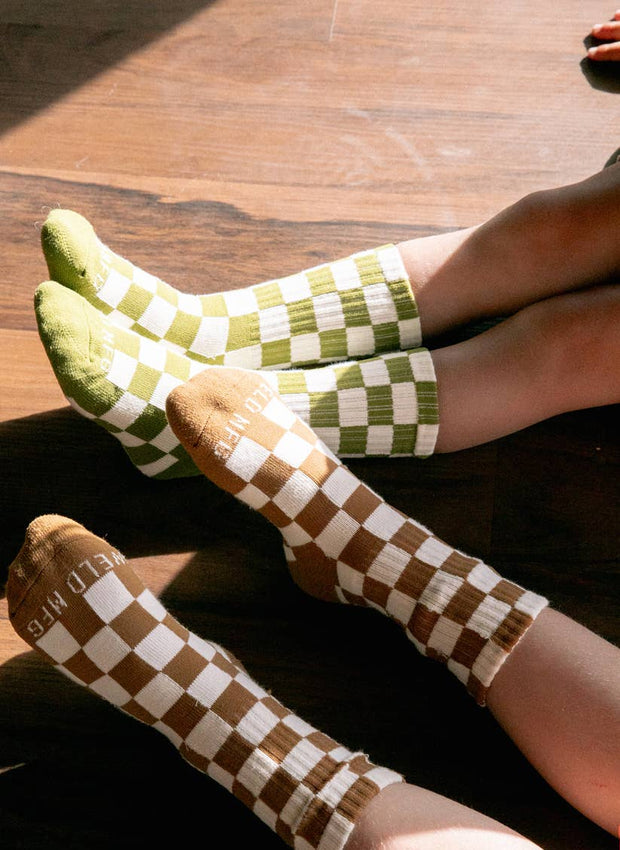 Kids Checkerboard Socks (+6 Colors): Cactus & Cream