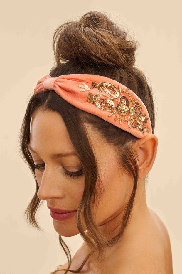 Powder Design inc - Velvet Embellished Headband - Coral Heart