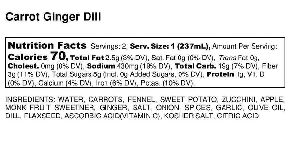 Carrot Ginger Dill Soup -16 Oz Vegan & GF: 16oz