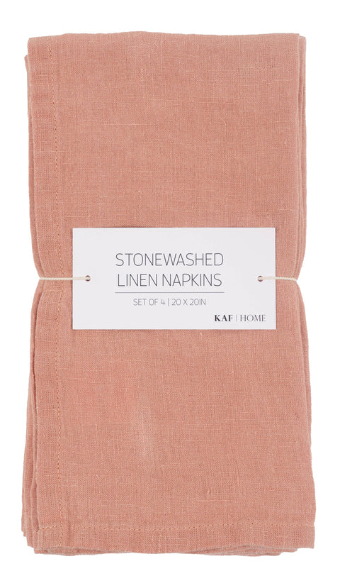 KAF Home - KAF Home 100% Stone Washed Linen Napkins-Set Of 4, 20" x 20": Ochre