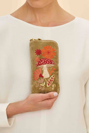 Powder Design inc - Velvet Embroidered Glasses Pouch - Tranquil Toadstool, Sage