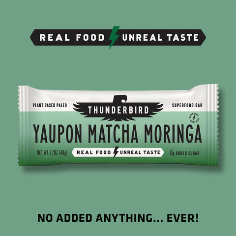 Thunderbird Real Food Bars - NEW! Yaupon Matcha Moringa - Box of 12 Bars