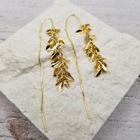 Treasure Wholesale - Fall Wheat Ear Long Tassel Earrings