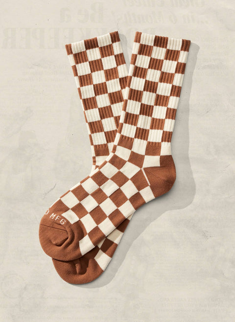 Checkerboard Socks (+6 Colors): Rust & Cream