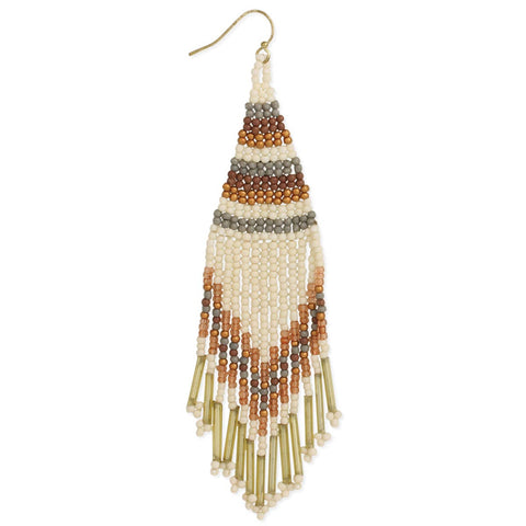 ZAD - Neutral Tone Fringe Woven Bead Earring