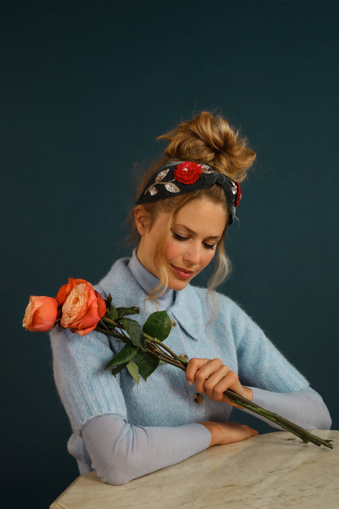 Embroidered Zinnia Flower Headband