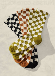 Checkerboard Socks (+6 Colors): Rust & Cream