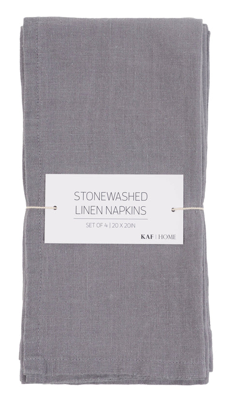 KAF Home - KAF Home 100% Stone Washed Linen Napkins-Set Of 4, 20" x 20": Light Blue