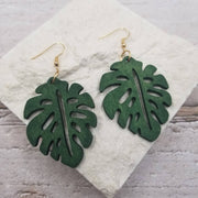 Treasure Wholesale - Monstera Leaf Wood Earrings