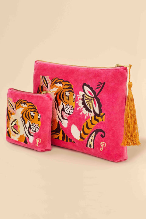 Powder Design inc - Velvet Embroidered Zip Pouch - Thrill of the Tiger