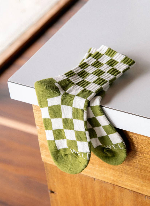 Kids Checkerboard Socks (+6 Colors): Cactus & Cream