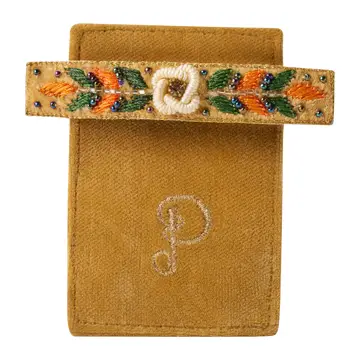Powder Design inc - US - Embroidered Barette - Mustard Floral Vine