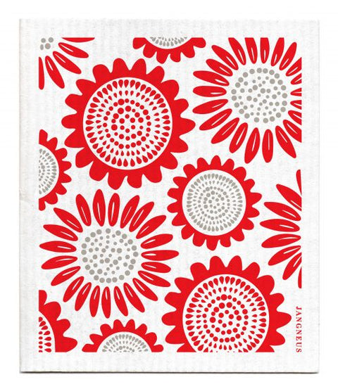 Swedish Kitchen Dishcloth - Flowers - Red
