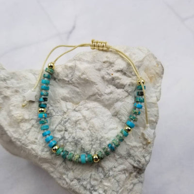 The Pretty Jewellery - Turquoise Beaded Adjustable Stone Bracelet