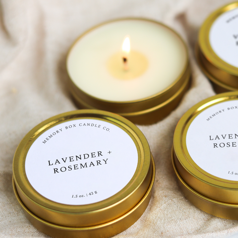 Memory Box Candle Co. - Lavender + Rosemary - 1.5 oz. Gold Tin Soy Candle