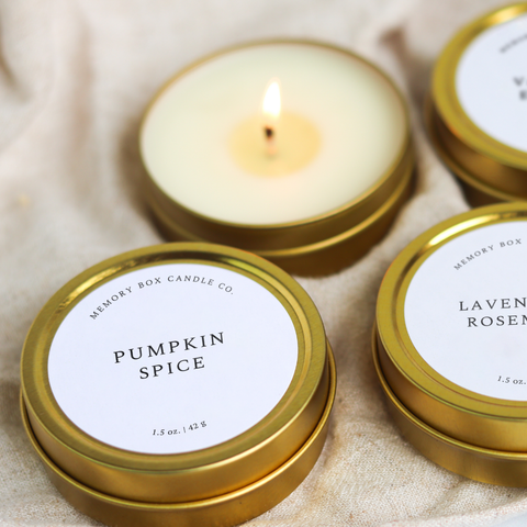 Memory Box Candle Co. - Pumpkin Spice - 1.5 oz. Gold Tin Soy Candle