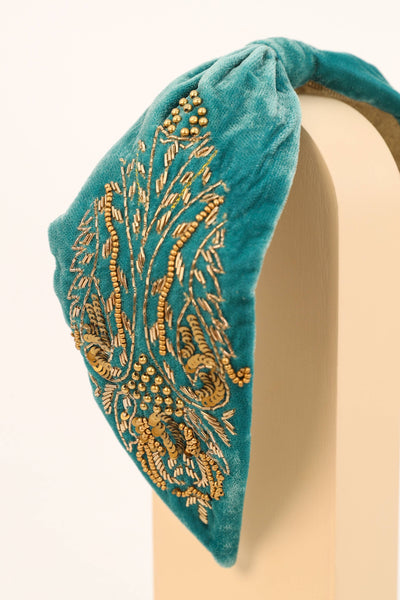 Powder Design inc - Embellished Wide Velvet Headband - Teal