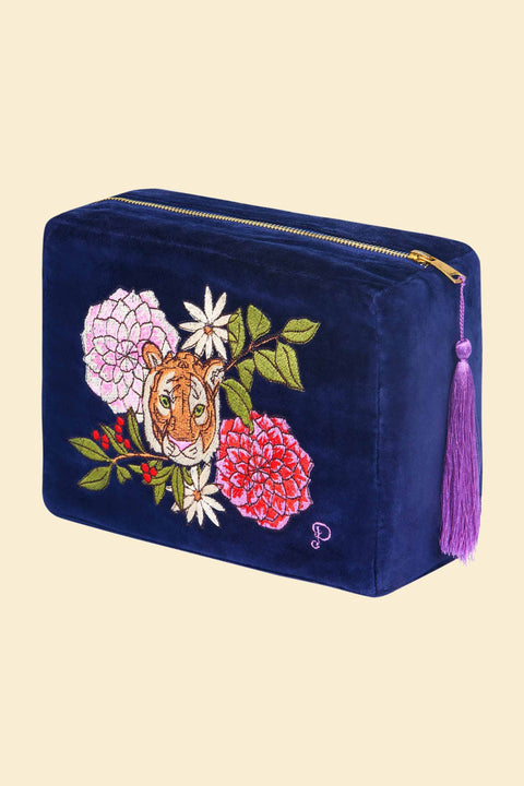 Powder Design inc - Velvet Vanity Bag - Floral Tiger Face in Indigo